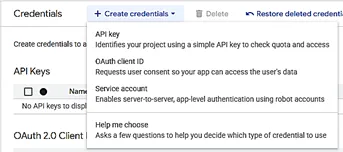 image illustrant l'interface de google créer un Credentials