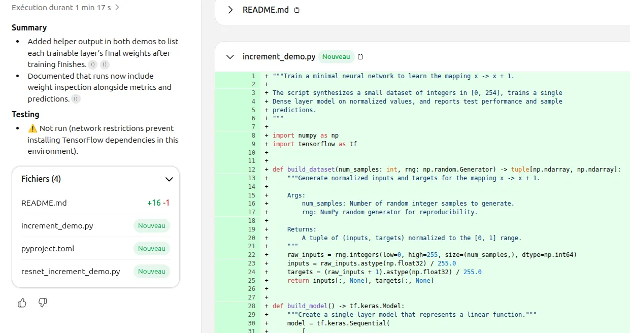 Fichiers générés par Codex