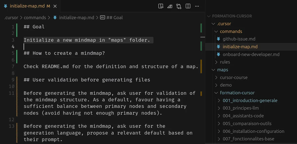 Commande pour initialiser une mindmap markdown