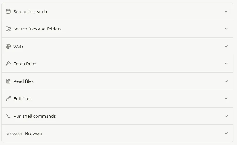 Liste d'outils disponibles dans Cursor