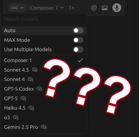 Options de choix de modèle dans Cursor